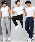 Aristocrat Men Regular Fit Cotton Blend Track Pants Trio Combo (Blue, Black, Grey)