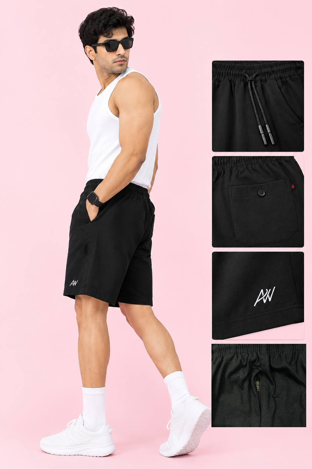 Bindas Men Regular Fit Black Cotton Blend Short