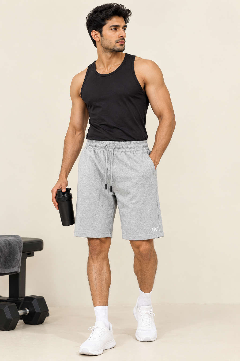 Bindas Men Regular Fit Light Grey Cotton Blend Short