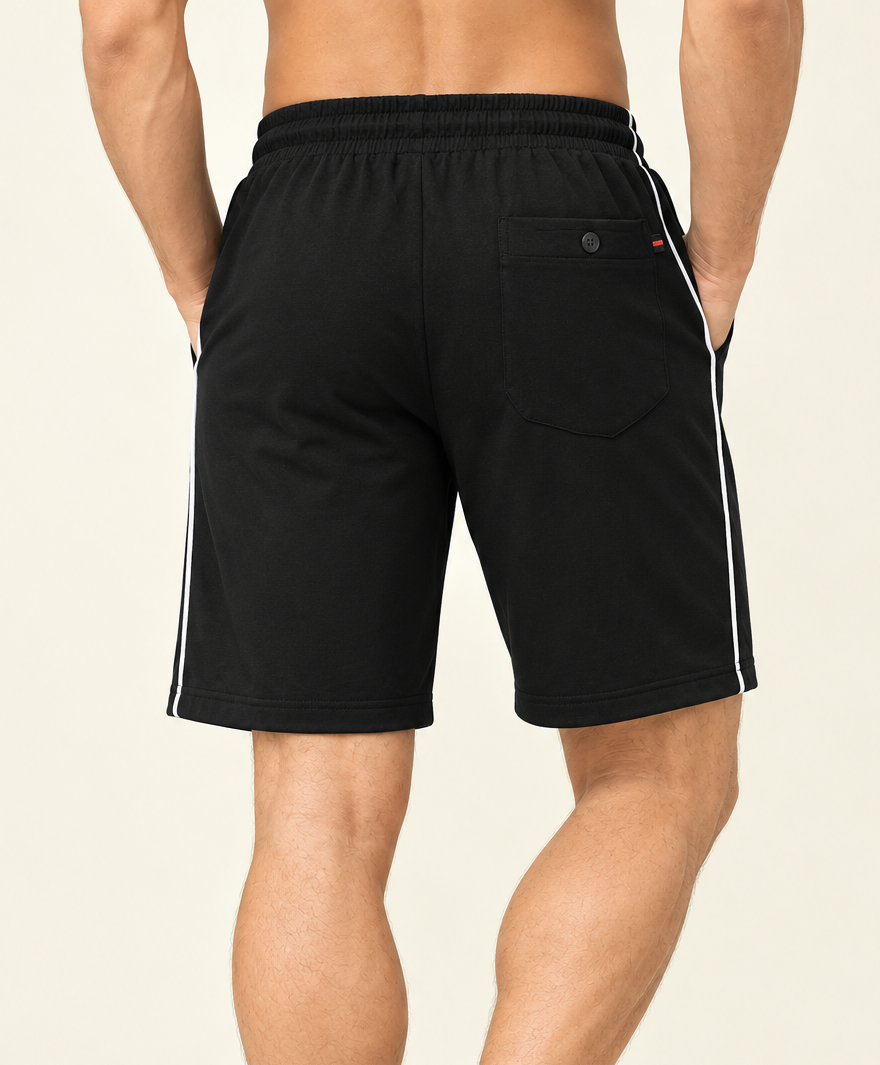 Comfy Men Regular Fit Black Cotton Blend Short With Line