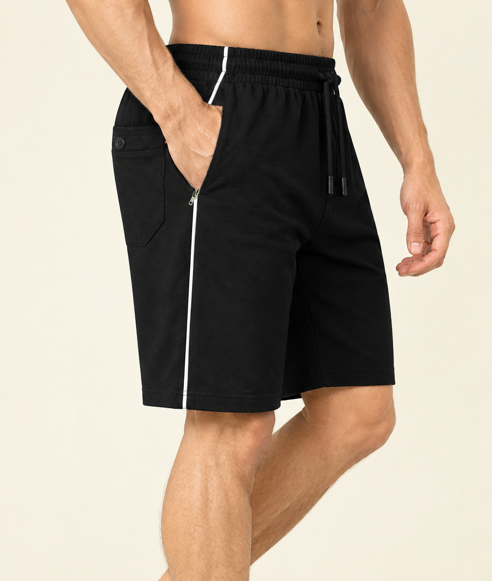 Comfy Men Regular Fit Black Cotton Blend Short With Line