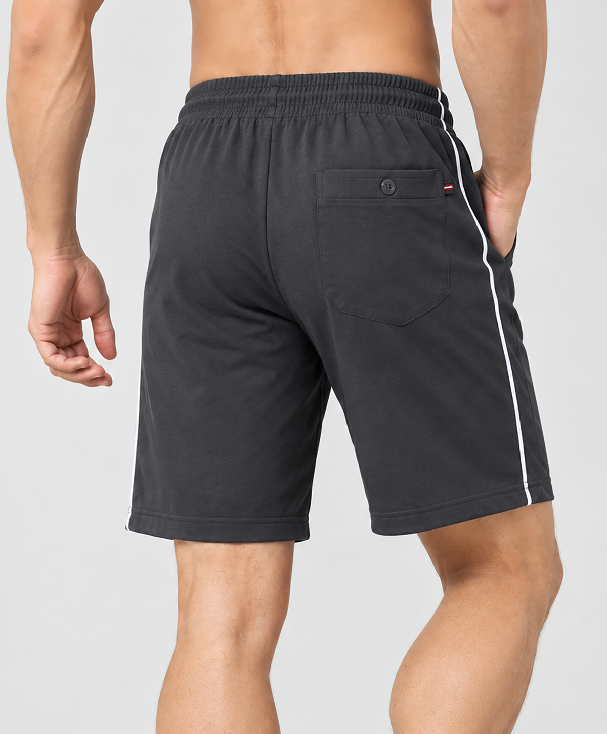 Comfy Men Regular Fit Dark Grey Cotton Blend Short With Line
