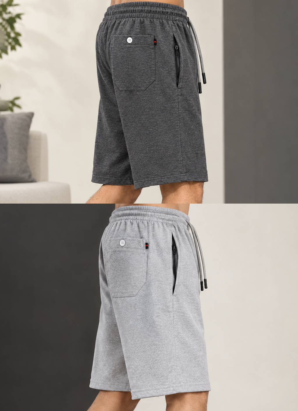 Comfy Men Regular Fit Cotton Blend Shorts Duo Combo (Black & Light Grey)