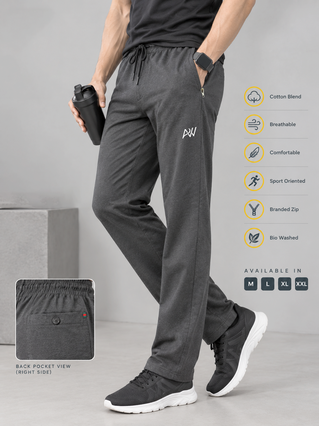 Dashing Men Regular Fit Dark Grey Cotton Blend Track Pant