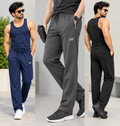 Dashing Men Regular Fit Cotton Blend Track Pants Trio Combo (Blue, Black, Dark Grey)