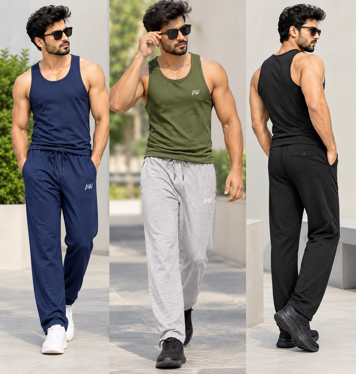 Dashing Men Regular Fit Cotton Blend Track Pants Trio Combo (Blue, Black, Light Grey)