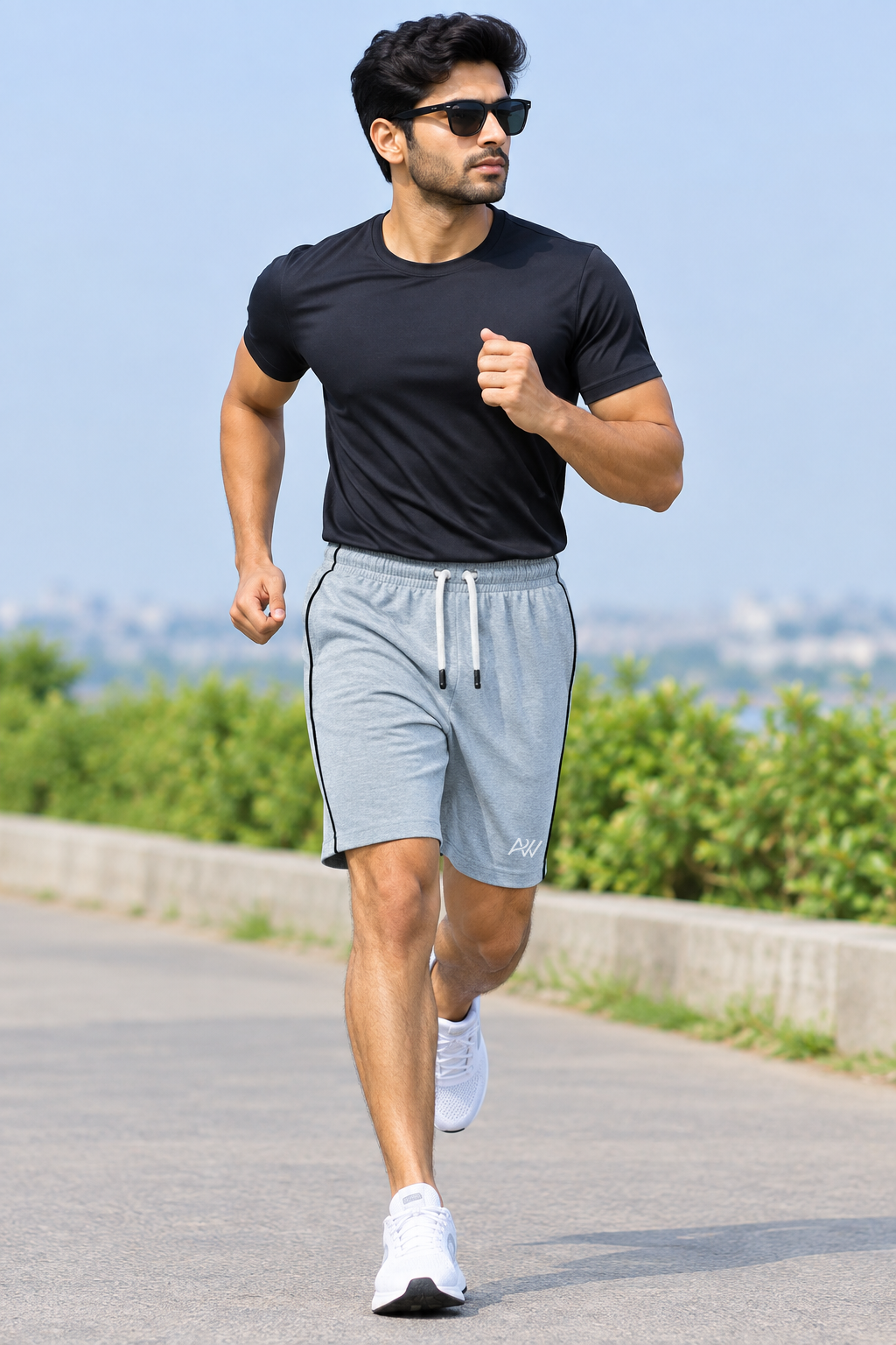 Comfy Men Regular Fit Light Grey Cotton Blend Short With Line