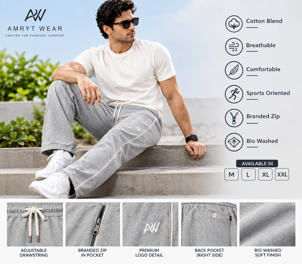 Aristocrat Dashing Light Grey Men Regular Fit Cotton Blend Track Pant Dual Combo