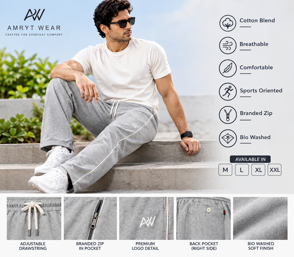 Aristocrat Men Regular Fit Light Grey Cotton Blend Lined Track Pant