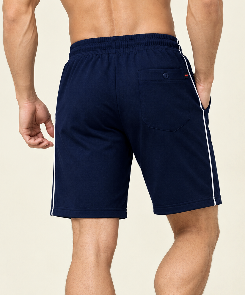 Comfy Men Regular Fit Navy Blue Cotton Blend Short With Line