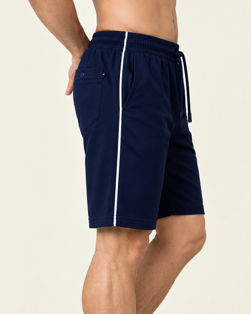 Comfy Men Regular Fit Navy Blue Cotton Blend Short With Line