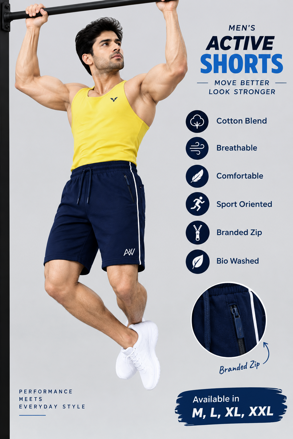 Comfy Men Regular Fit Cotton Blend Shorts Trio Combo (Blue, Black, Light Grey)